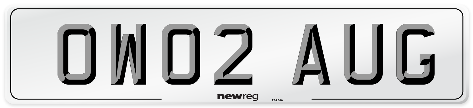 OW02 AUG Number Plate from New Reg